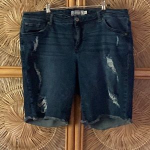 Distressed denim shorts
